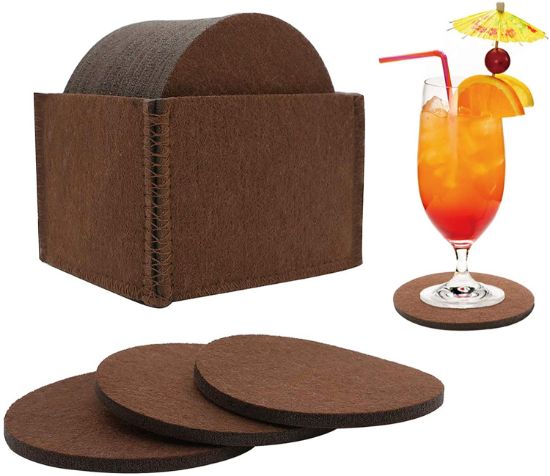 12PCS Felt Coasters for Drinks Absorbent with Multipurpose Holder,Drink Coaster Set,Coasters for Wooden Table Protection Home Office Coffee Table Decor - Housewarming Gift (Coffee Brown)