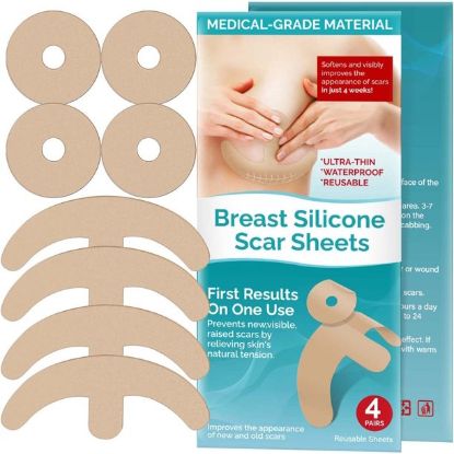 Silicone Scar Sheets, Silicone Scar Tape, 8 Pcs Reusable Medical Grade Silicone Scar Sheets for Breast Helps Recovery & Reduce Scars