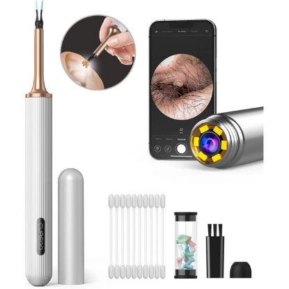 Wax Removal Camera, 1080p HD Ear Otoscope with 6 Cool White LED Lights and Wax Remover Camera for iPhone, iPad, Android Phones-White