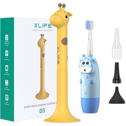 Electric Toothbrush with Soft Bristles Built in Colorful LED Light and Smart Timer, D35 Ear Wax Removal Tool Ear Cleaner (Yellow)