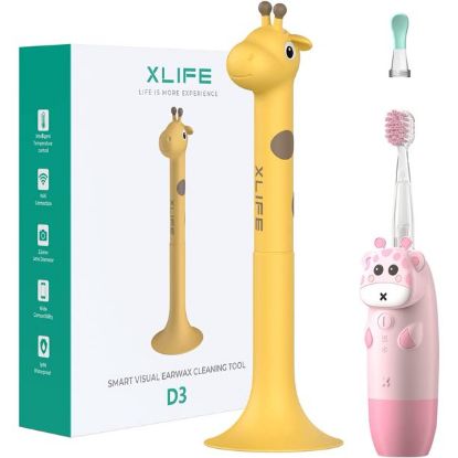 Electric Toothbrush for Kids, Kids Electric Toothbrush with Smart Timer, IPX7 Water Resistant Kids Electric Toothbrush and D34 Ear Wax Removal Tool Ear Cleaner (Yellow)