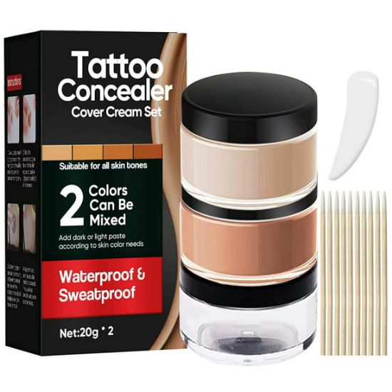Picture of Tattoo Cover Up, Tattoo Concealer Makeup, 2 Colors waterproof concealer, Professional Waterproof Skin Concealer Set to Cover Tattoo/Scar/Acne/Birthmarks for Men and Women (2x20g)